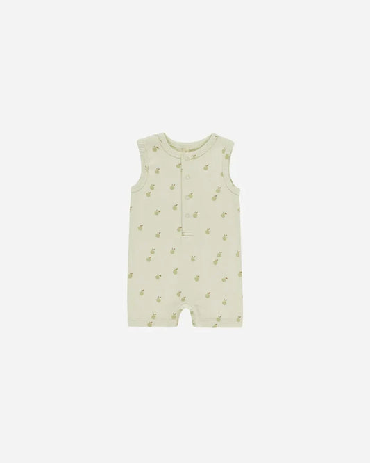 Quincy Mae Ribbed Henley Romper - Apples