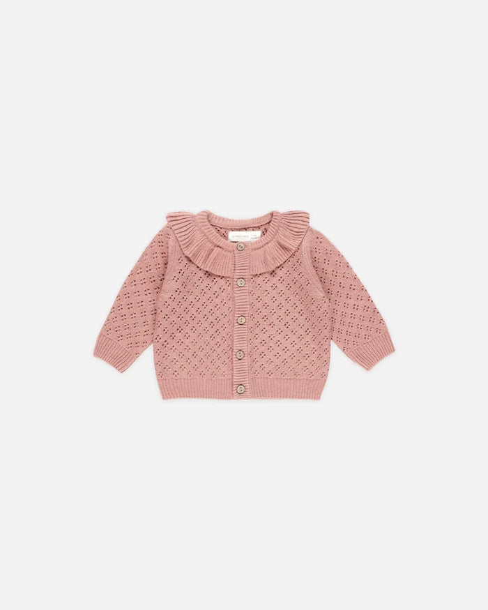 Quincy Mae Ruffle Collar Cardigan - Lipstick Pink