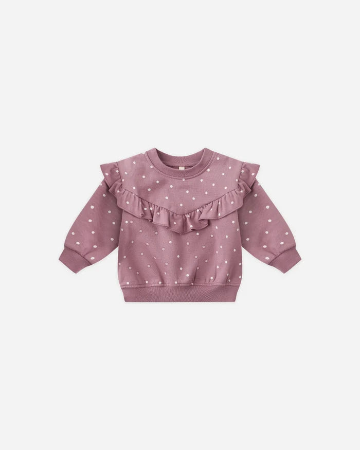Quincy Mae Ruffle Fleece Sweatshirt - Polka Dots