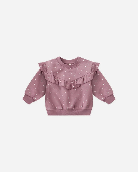 Quincy Mae Ruffle Fleece Sweatshirt - Polka Dots