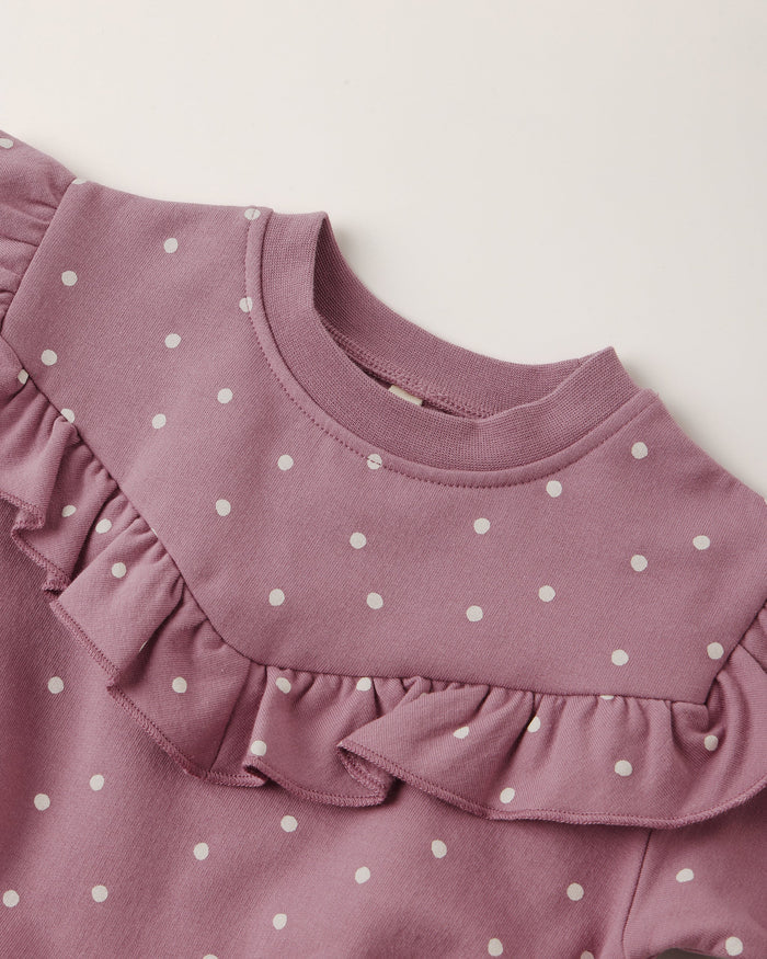 Quincy Mae Ruffle Fleece Sweatshirt - Polka Dots