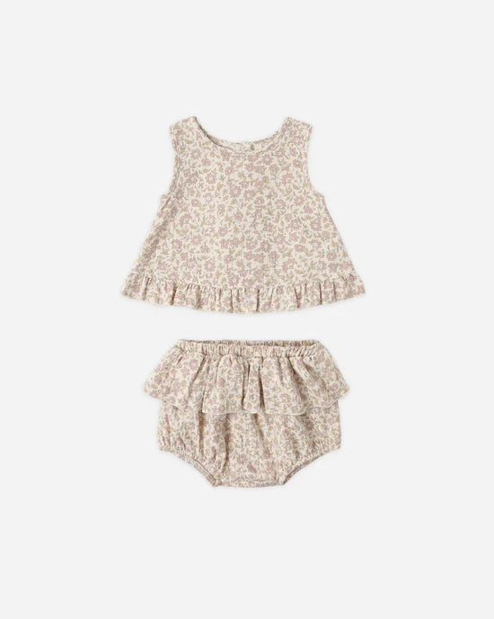 Quincy Mae Ruffled Tulip Top & Bloomer Set - Dahlia