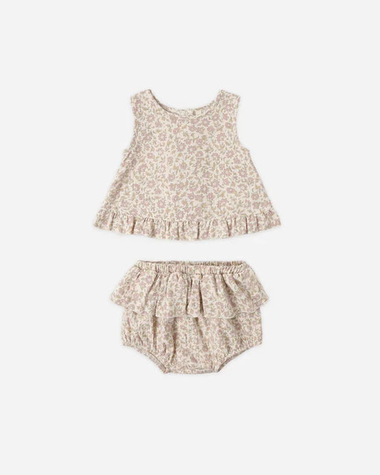 Quincy Mae Ruffled Tulip Top & Bloomer Set - Dahlia
