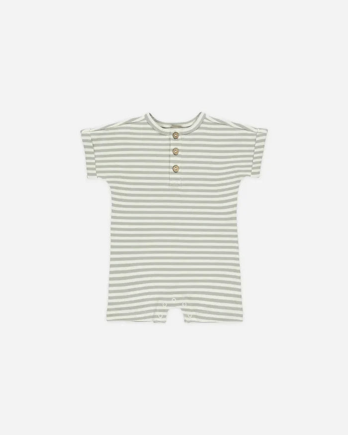 Quincy Mae Short Sleeve One-Piece - Sage Stripe