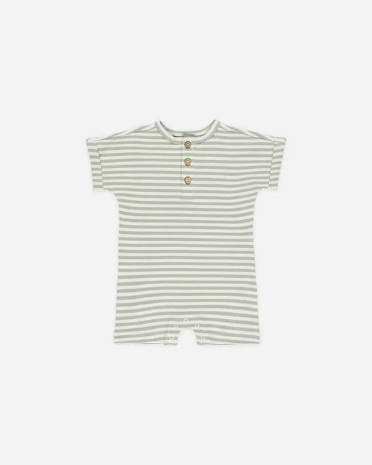 Quincy Mae Short Sleeve One-Piece - Sage Stripe