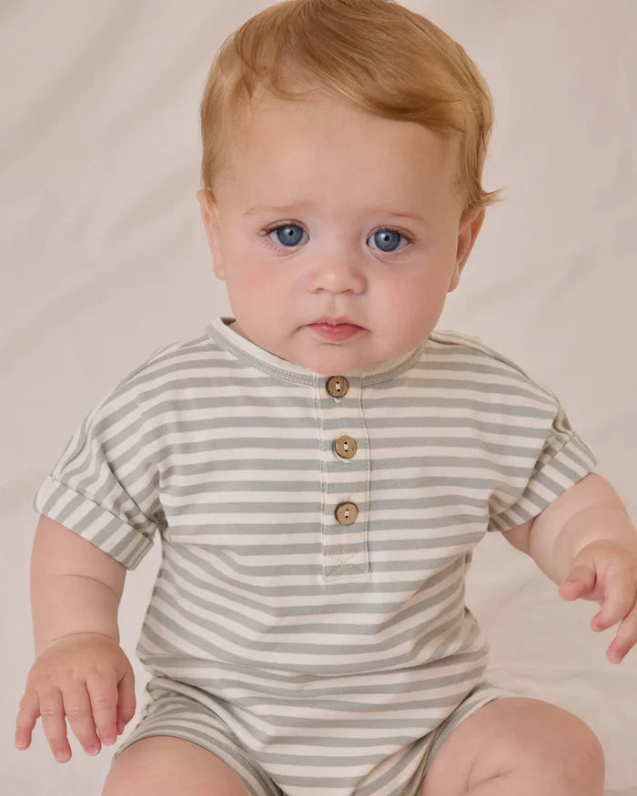 Quincy Mae Short Sleeve One-Piece - Sage Stripe