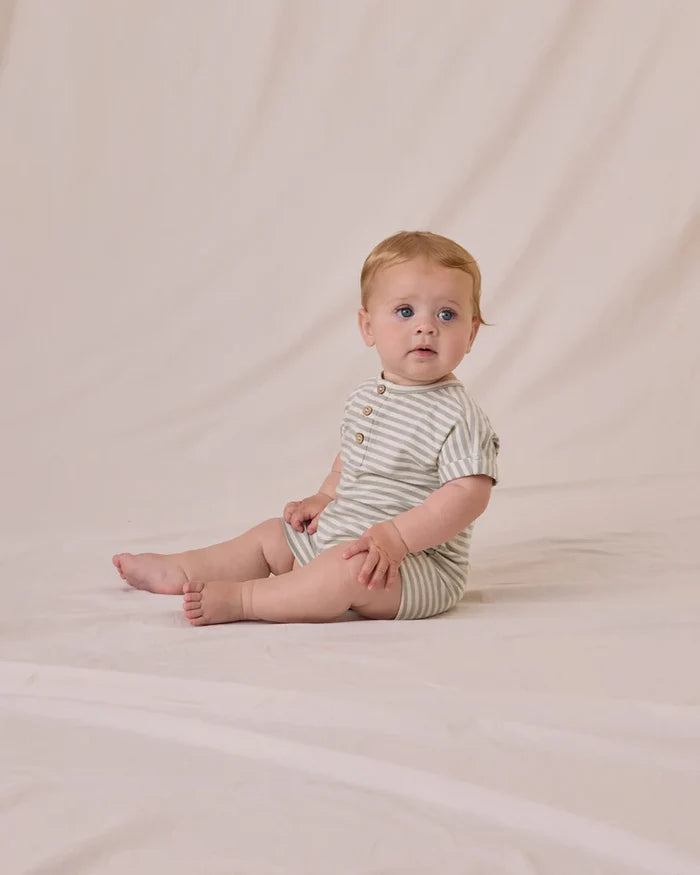 Quincy Mae Short Sleeve One-Piece - Sage Stripe