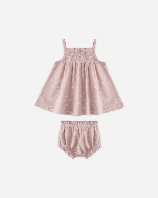 Quincy Mae Smocked Tank & Bloomer Set - Mauve Daisy