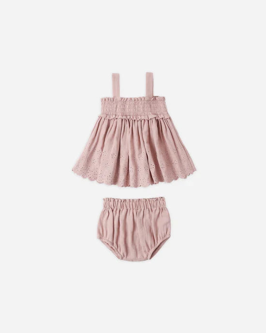 Quincy Mae Smocked Top & Bloomer Set - Mauve