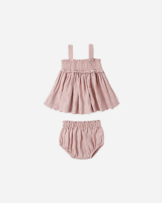 Quincy Mae Smocked Top & Bloomer Set - Mauve