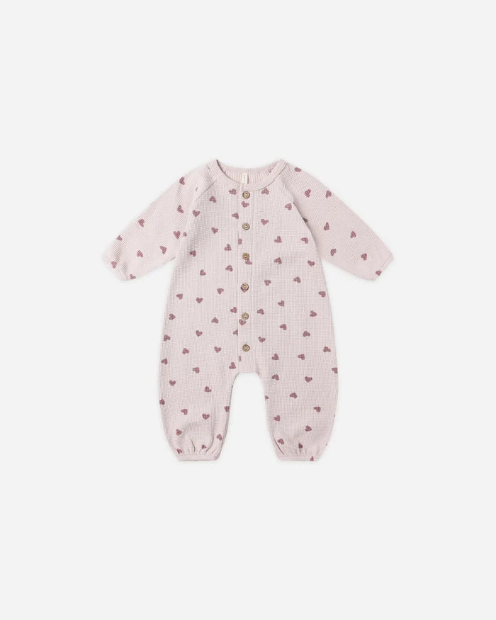 Quincy Mae Waffle Long Sleeve Jumpsuit - Hearts