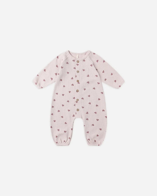 Quincy Mae Waffle Long Sleeve Jumpsuit - Hearts