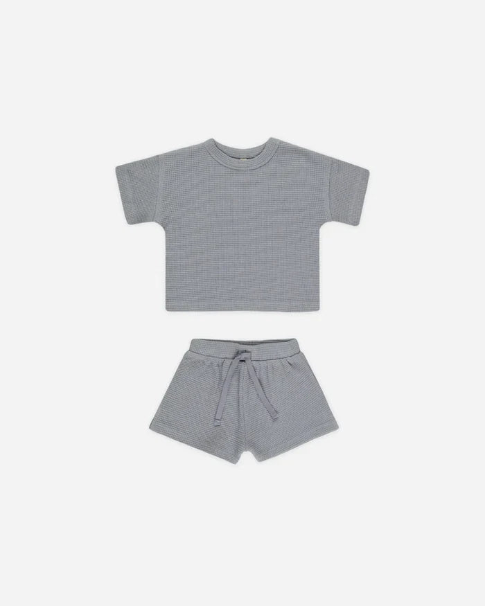 Quincy Mae Waffle Tee & Shorts Set - Blue
