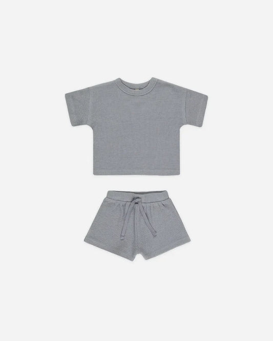 Quincy Mae Waffle Tee & Shorts Set - Blue