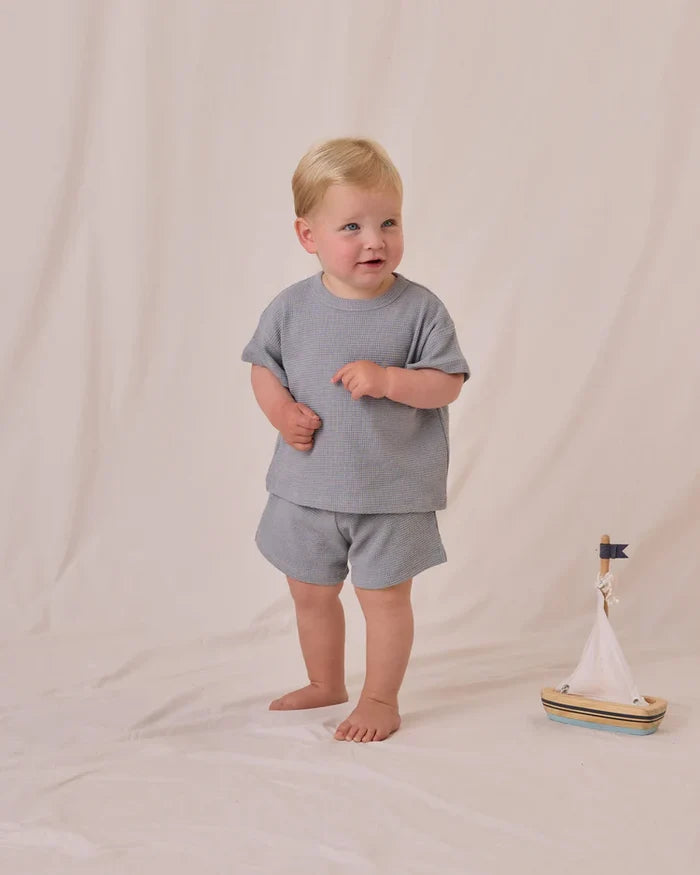 Quincy Mae Waffle Tee & Shorts Set - Blue