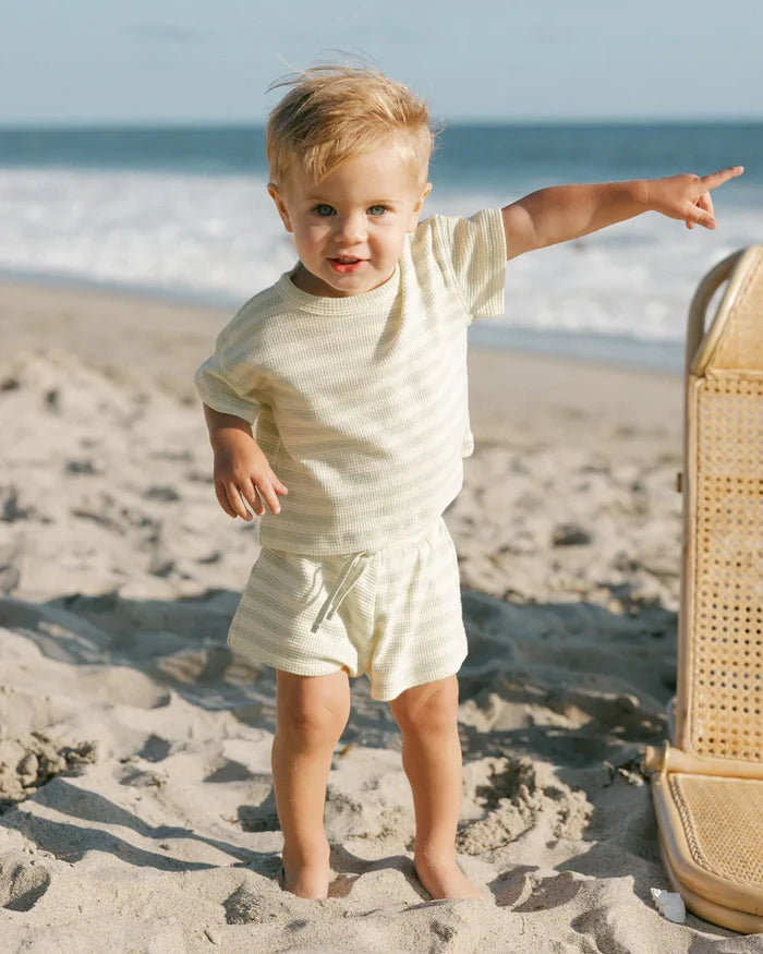 Quincy Mae Waffle Tee & Shorts Set - Mint Stripe