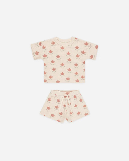 Quincy Mae Waffle Tee & Shorts Set - Tulips