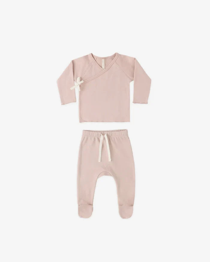 Quincy Mae Wrap Top & Footed Pant Set - Blush