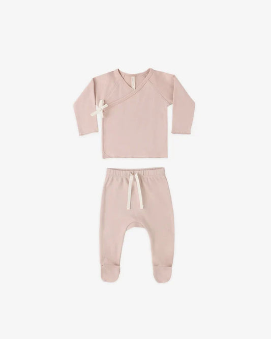 Quincy Mae Wrap Top & Footed Pant Set - Blush