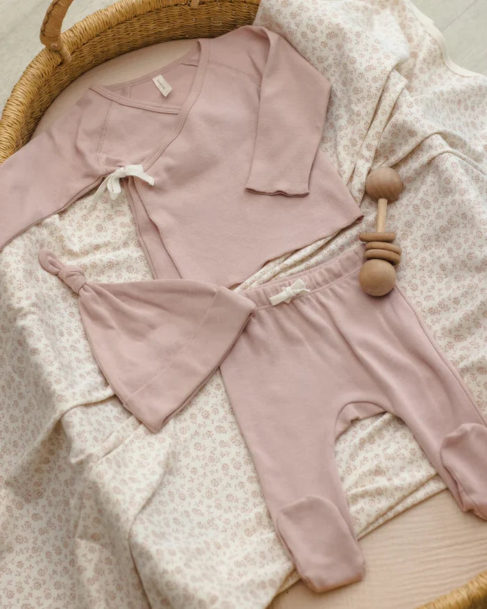 Quincy Mae Wrap Top & Footed Pant Set - Blush