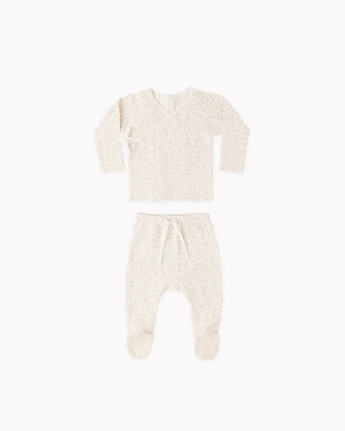 Quincy Mae Wrap Top & Footed Pant Set - Ditsy