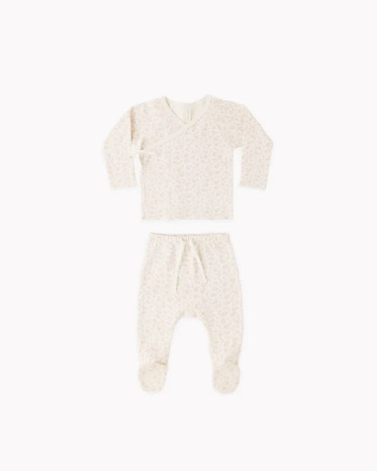 Quincy Mae Wrap Top & Footed Pant Set - Ditsy
