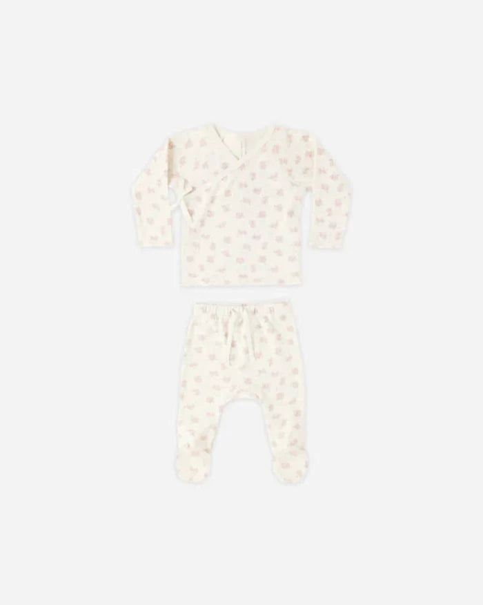 Quincy Mae Wrap Top & Footed Pant Set - Flower Field