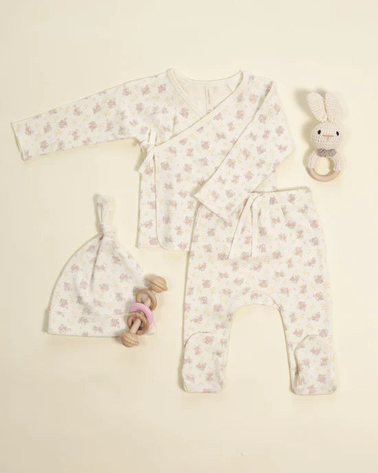 Quincy Mae Wrap Top & Footed Pant Set - Flower Field