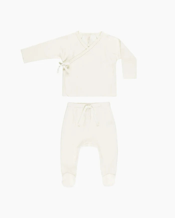 Quincy Mae Wrap Top & Footed Pant Set - Ivory