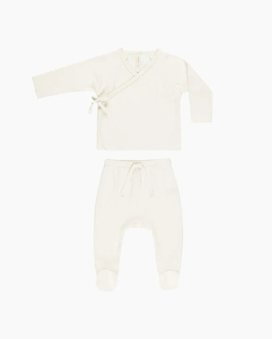 Quincy Mae Wrap Top & Footed Pant Set - Ivory