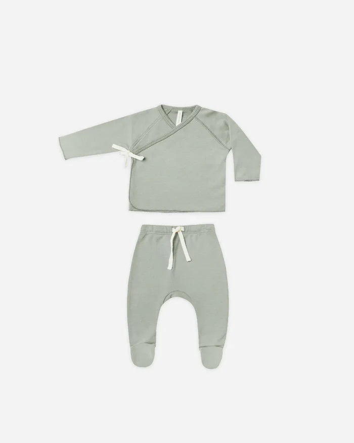 Quincy Mae Wrap Top & Footed Pant Set - Sage