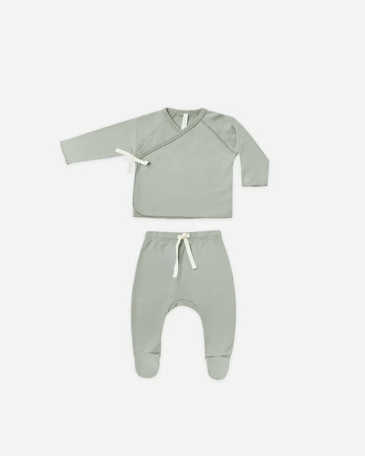 Quincy Mae Wrap Top & Footed Pant Set - Sage