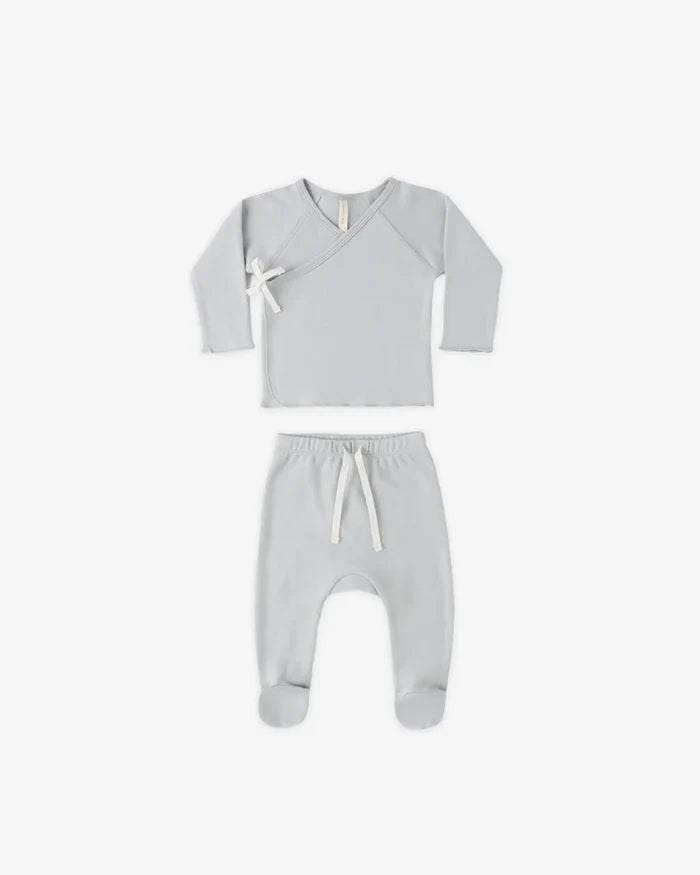 Quincy Mae Wrap Top & Footed Pant Set - Sky