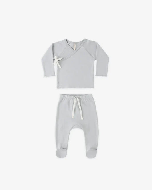 Quincy Mae Wrap Top & Footed Pant Set - Sky