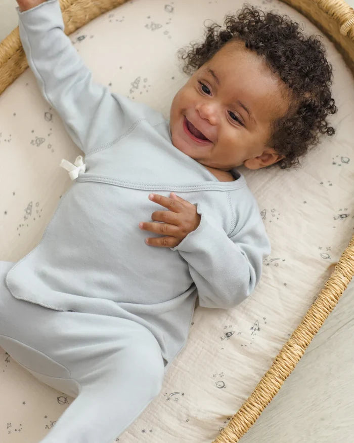 Quincy Mae Wrap Top & Footed Pant Set - Sky