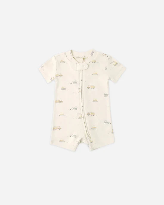 Quincy Mae Zippered Short Sleeve Sleeper - Construction Trucks