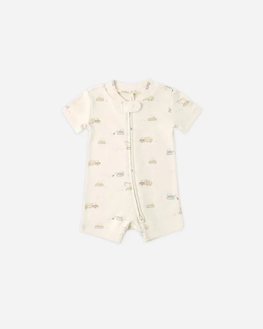 Quincy Mae Zippered Short Sleeve Sleeper - Construction Trucks