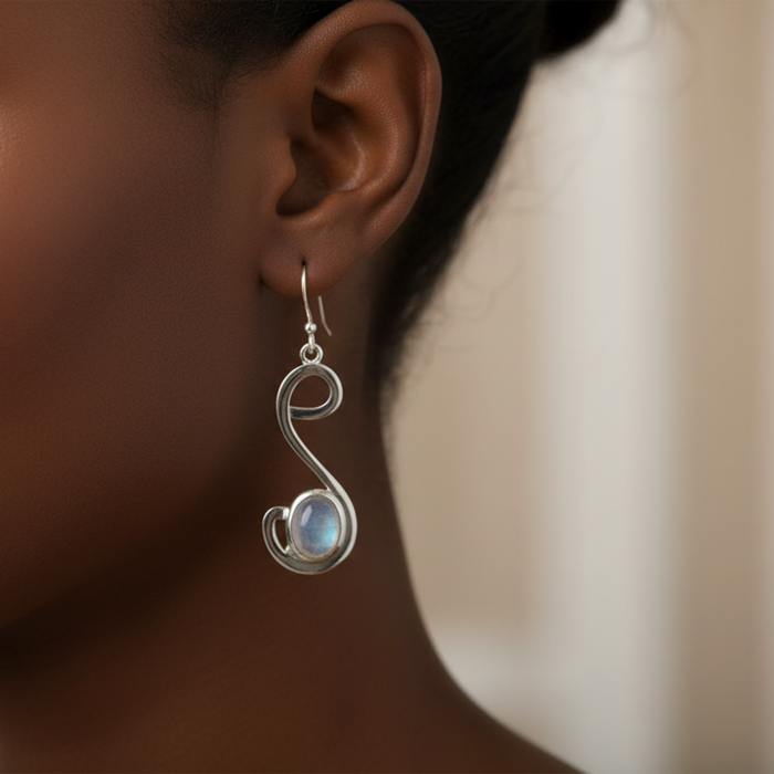 Rainbow Moonstone Earrings Intuitive Gem Sterling Silver