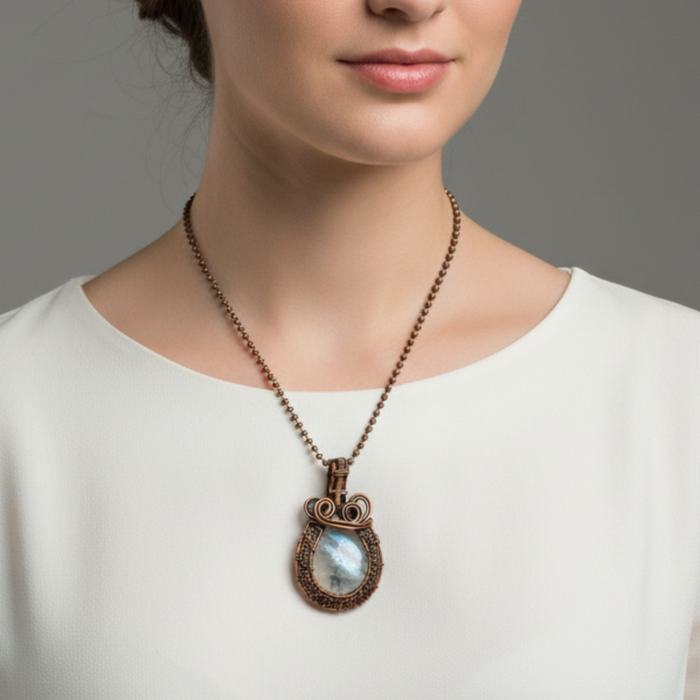 Rainbow Moonstone Pendant Find your Glow Copper