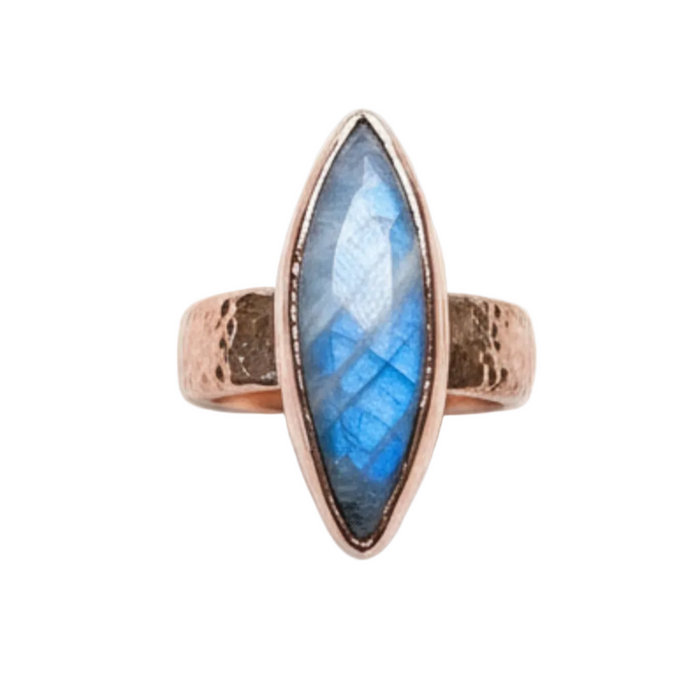 Rainbow Moonstone Ring Blue Flash Gem Copper Size 6