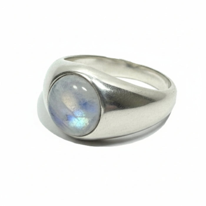 Rainbow Moonstone Ring Eye of Luna Sterling Silver Size 11.5