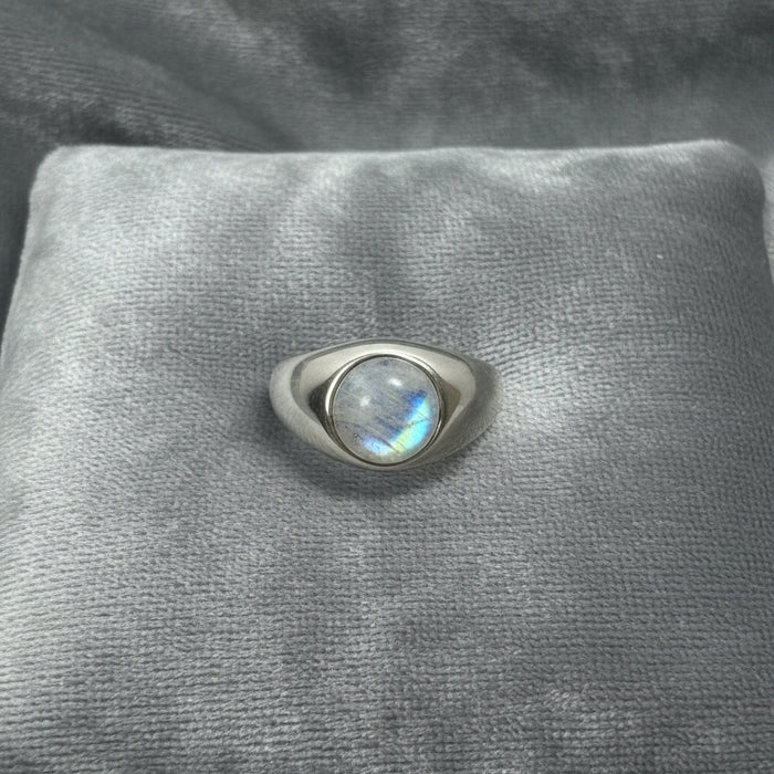 Rainbow Moonstone Ring Eye of Luna Sterling Silver Size 11.5