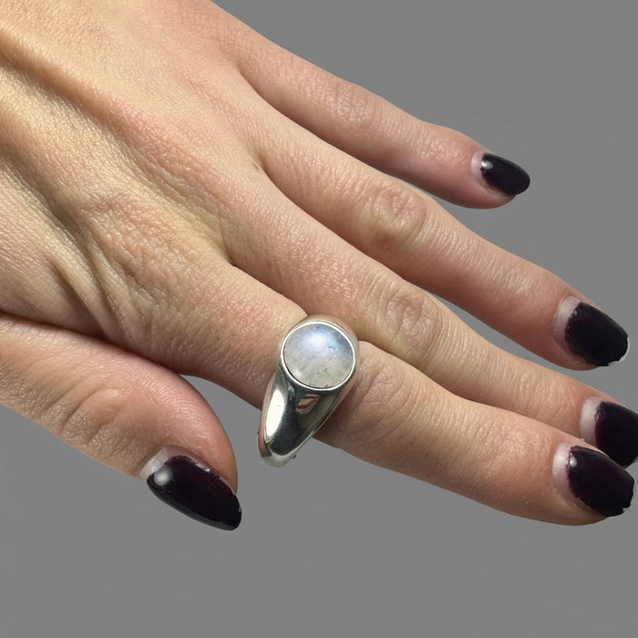 Rainbow Moonstone Ring Eye of Luna Sterling Silver Size 11.5