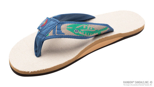 Rainbow Sandals Single Layer Hemp with a 1" Nylon Fish Pattern Strap (Mens) - Natural with Light Green by Rainbow Sandals