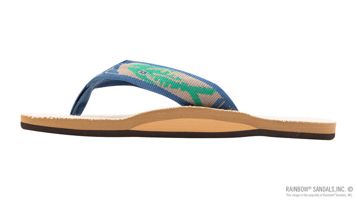 Rainbow Sandals Single Layer Hemp with a 1" Nylon Fish Pattern Strap (Mens) - Natural with Light Green by Rainbow Sandals