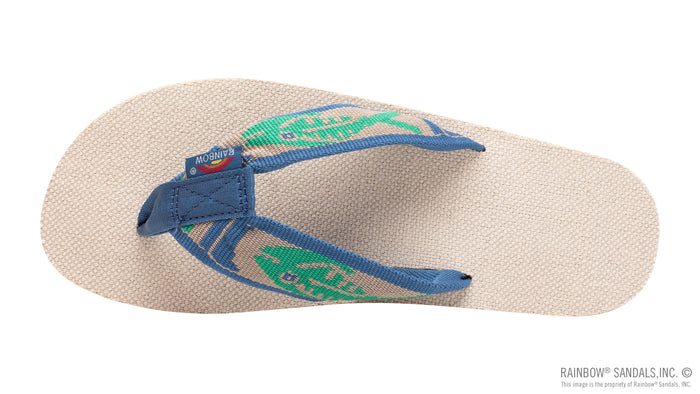Rainbow Sandals Single Layer Hemp with a 1" Nylon Fish Pattern Strap (Mens) - Natural with Light Green by Rainbow Sandals