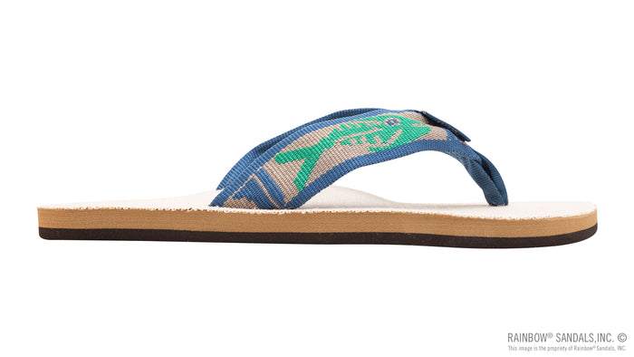 Rainbow Sandals Single Layer Hemp with a 1" Nylon Fish Pattern Strap (Mens) - Natural with Light Green by Rainbow Sandals