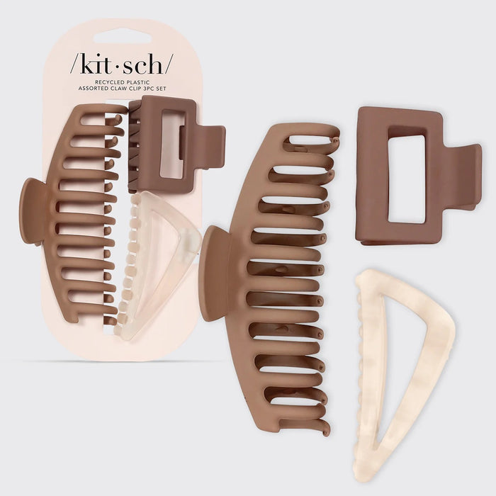 Recycled Plastic Oversized Claw Clips 3 pc - Neutrals