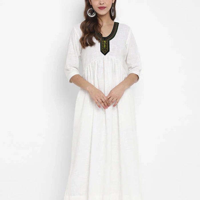 Elegant red color ethnic neckline by Ani Accessories featuring intricate embroidery for festive kurtis and suits on model