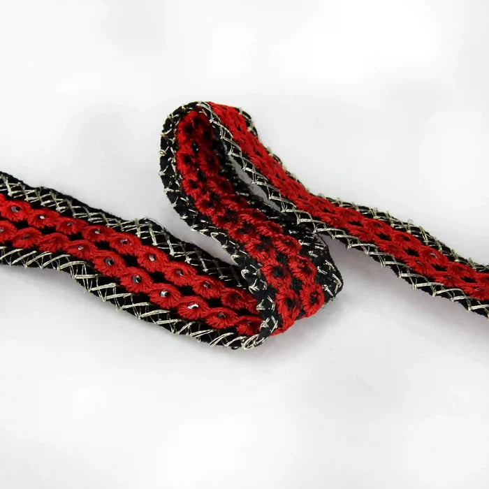 Red Crimson Embroidery Mirror Lace | 2 Meters